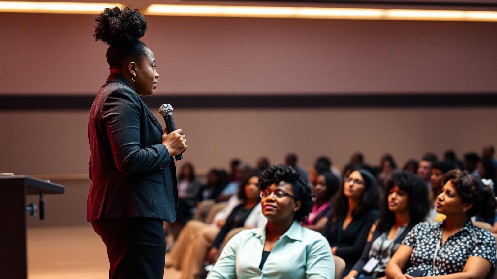 A keynote speaker addresses a seated audience of educators at a one-day gathering.